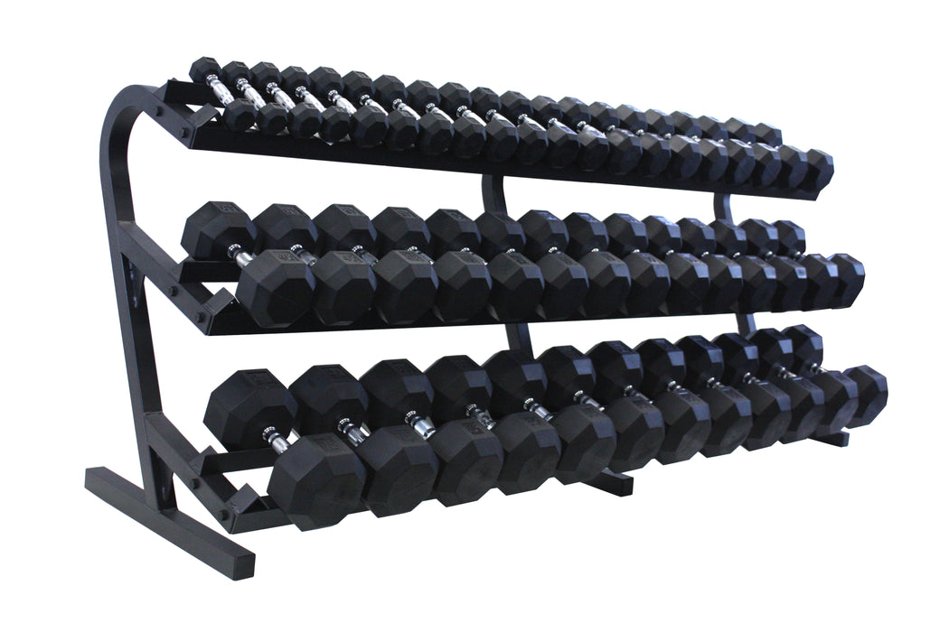 VTX Urethane DB Set 5lb-75lb, 5lb jumps w horiz 3 tier shelf rack