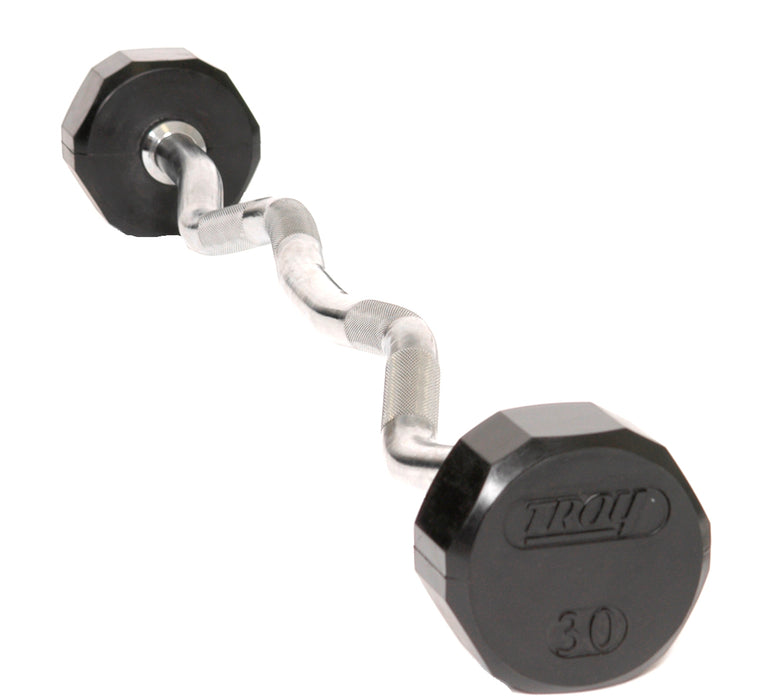 TROY horizontal barbell rack with 12 sided rubber ez barbell curl 20-110